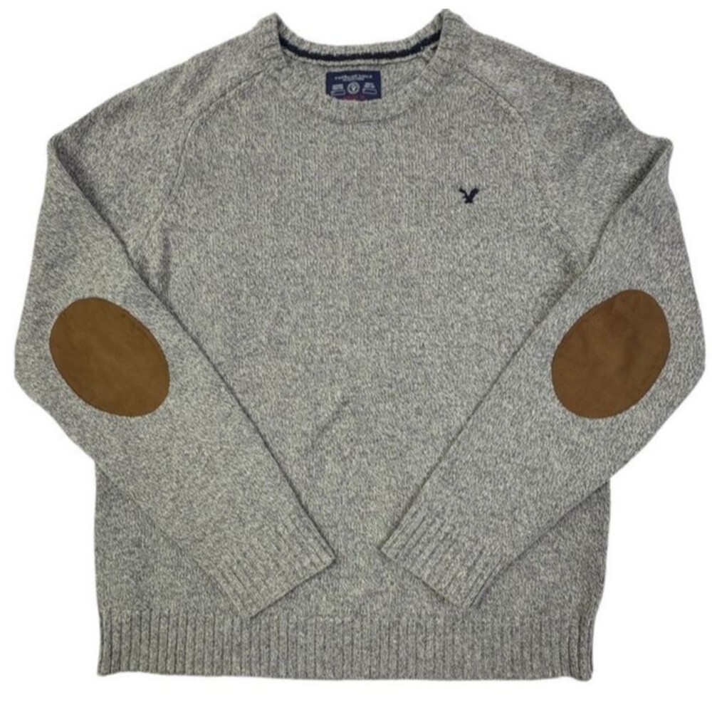 American Eagle Outfitters Gray Marled Sweater Suede Elbow Patch Athletic Fit XL